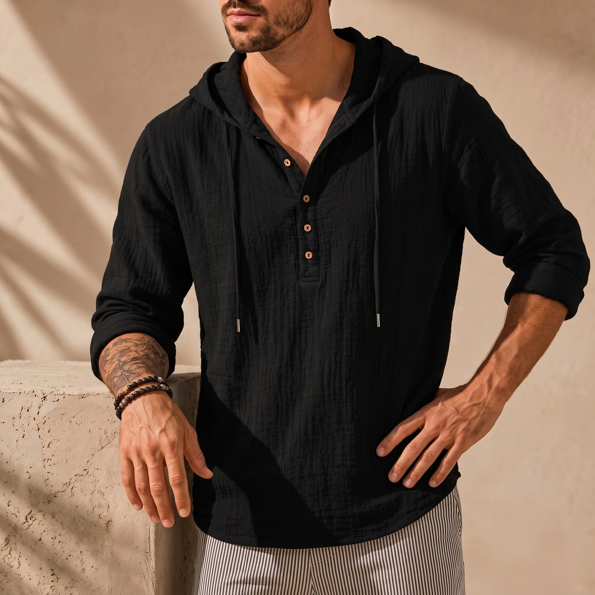 Hooded Henley Shirt