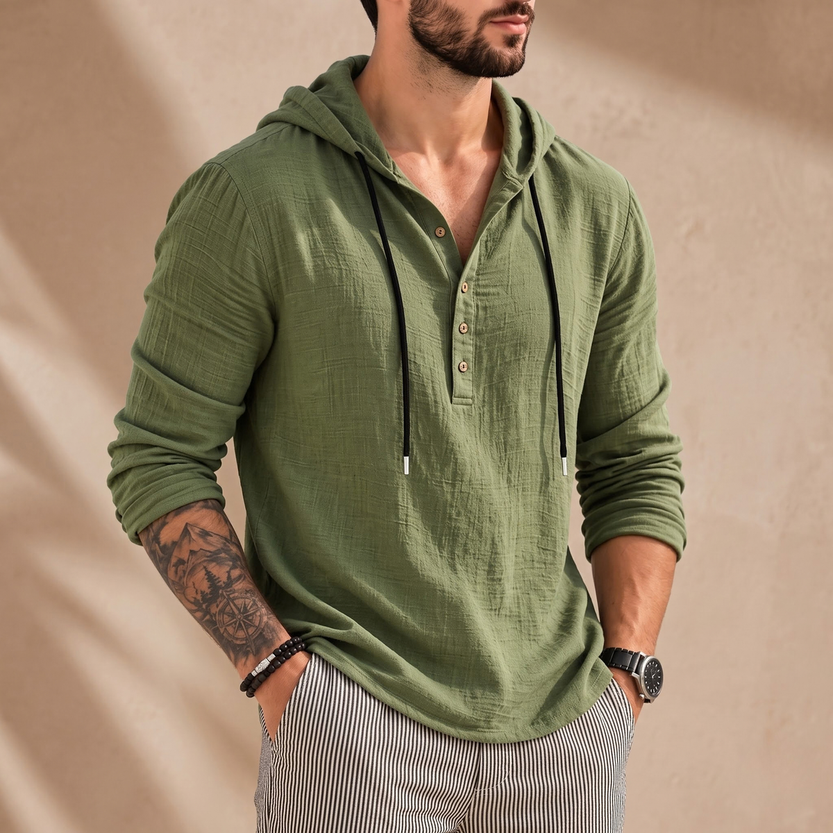 Hooded Henley Shirt